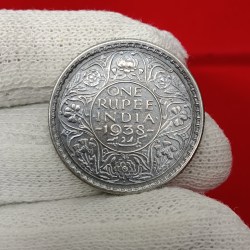 Extremely Rare George Vi One Rupee India Silver Coin or 2 "o Clock Error Coin Bombay Mint British of India