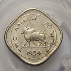 Bull Two Anna 1954 Mumbai Mint Copper Nickel Coin UNC