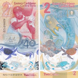 Eastern Caribbean States 2 Dollars 40 Years of the ECCB Rare UNC Polymer Note #Q