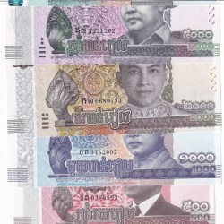 CAMBODIA 7 DIFFERENT DENOMINATION RARE (7 NOTE SET) GEM UNC
