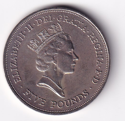 United Kingdom 5 Pounds 1990 - Elizabeth II 3rd portrait; Queen Mother Rare Commemorative UNC Coin #R-20