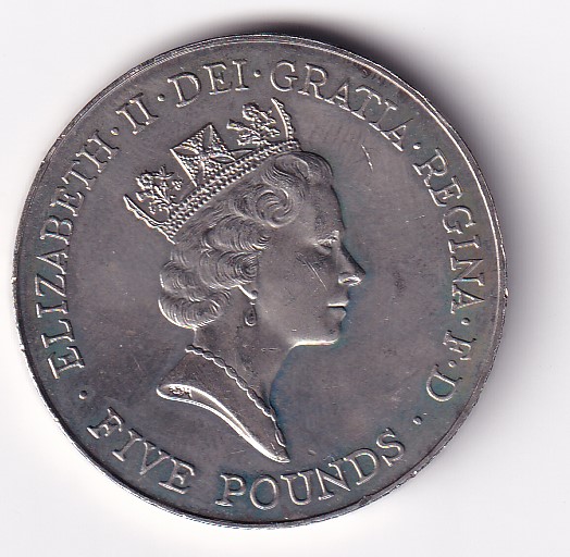 United Kingdom 5 Pounds 1996 - Elizabeth II 3rd portrait; Queen's 70th Birthday Rare Commemorative UNC Coin with Cover #R-24