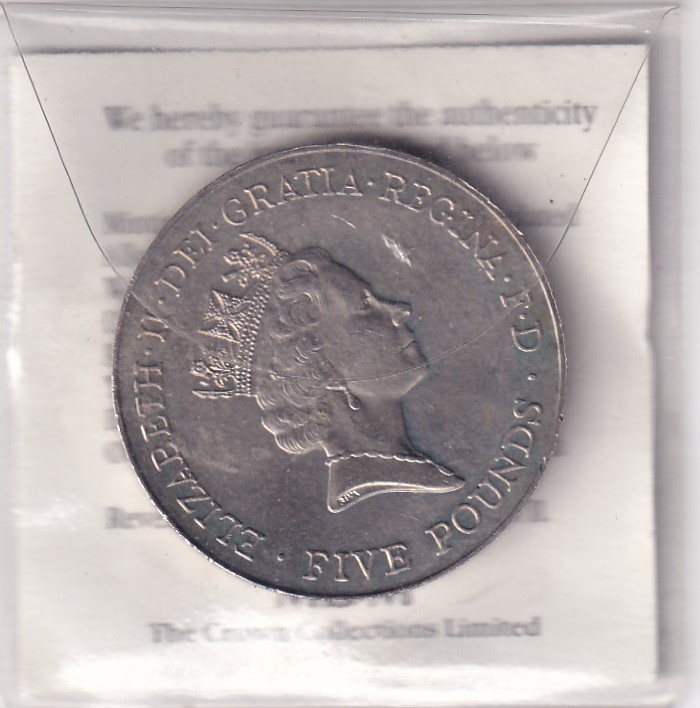 United Kingdom 5 Pounds 1996 - Elizabeth II 3rd portrait; Queen's 70th Birthday Rare Commemorative UNC Coin with Cover #R-24