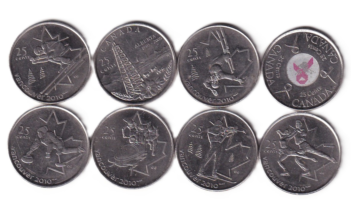 Canada 8 Different 25 Cents Rare (8 Pcs) Set #R-28