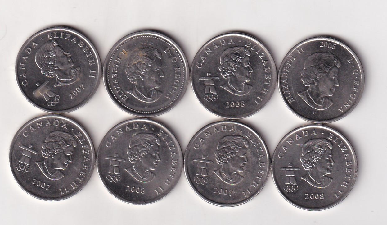 Canada 8 Different 25 Cents Rare (8 Pcs) Set #R-28