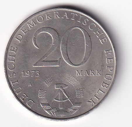 German 20 Mark 1973 - Otto Grotewohl Rare Commemorative UNC Coin #R-44