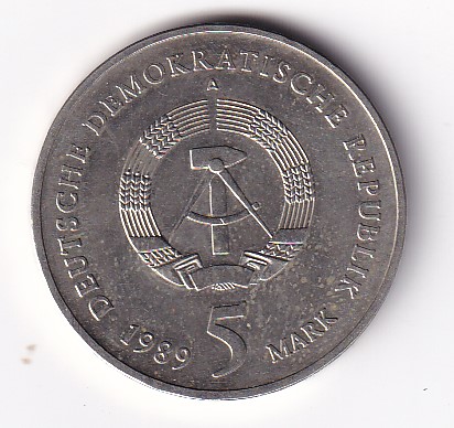 German 5 Mark 1989- Katharinenkirche Rare Commemorative UNC Coin #R-46