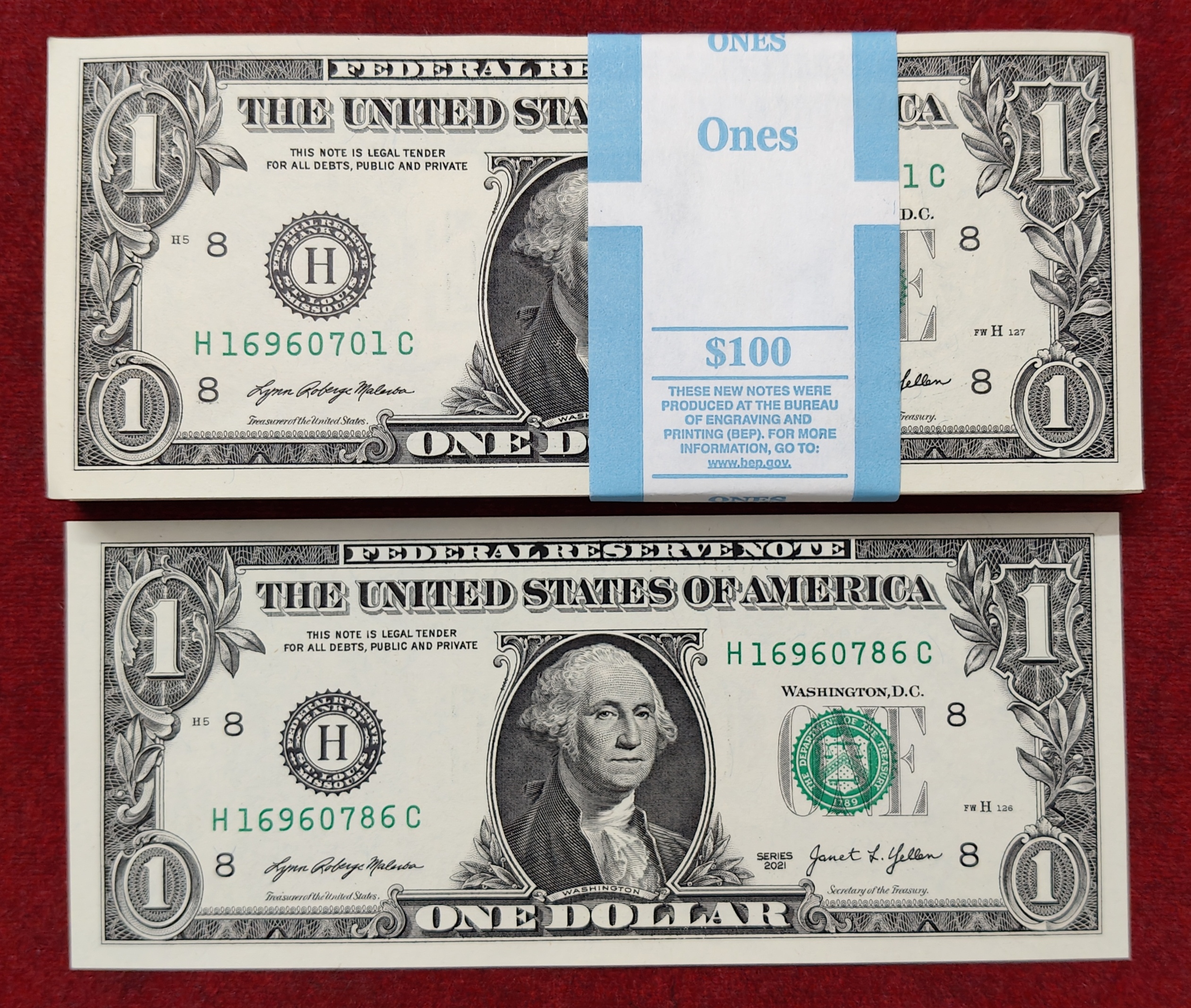 Rare USA One Dollar GEM UNC Serial Packet of United State of America Bundle 100 Notes Packed with Fancy Number Ending 786