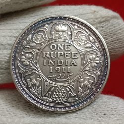 Rare Rare British India George V One Rupee Silver Coin 1911 Year Bombay Mint High Grade Coin