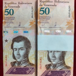 Venezuela 50 Bolivares Rare GEM UNC Serial Packet with Fancy Number Ending 786