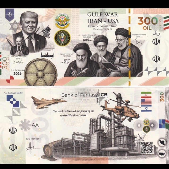 Rare 300 Oil Dollars Gulf War IRAN-USA 1 st Commission 2026 Commarative Issue 28 Feb 26 Issued ICB Rare Note
