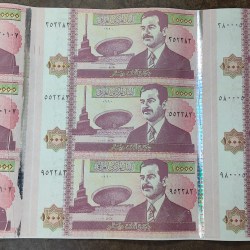 Iraq ten thousand dinar saddam Hussein 9 pcs uncut Sheet unc Extermaly rare sheet