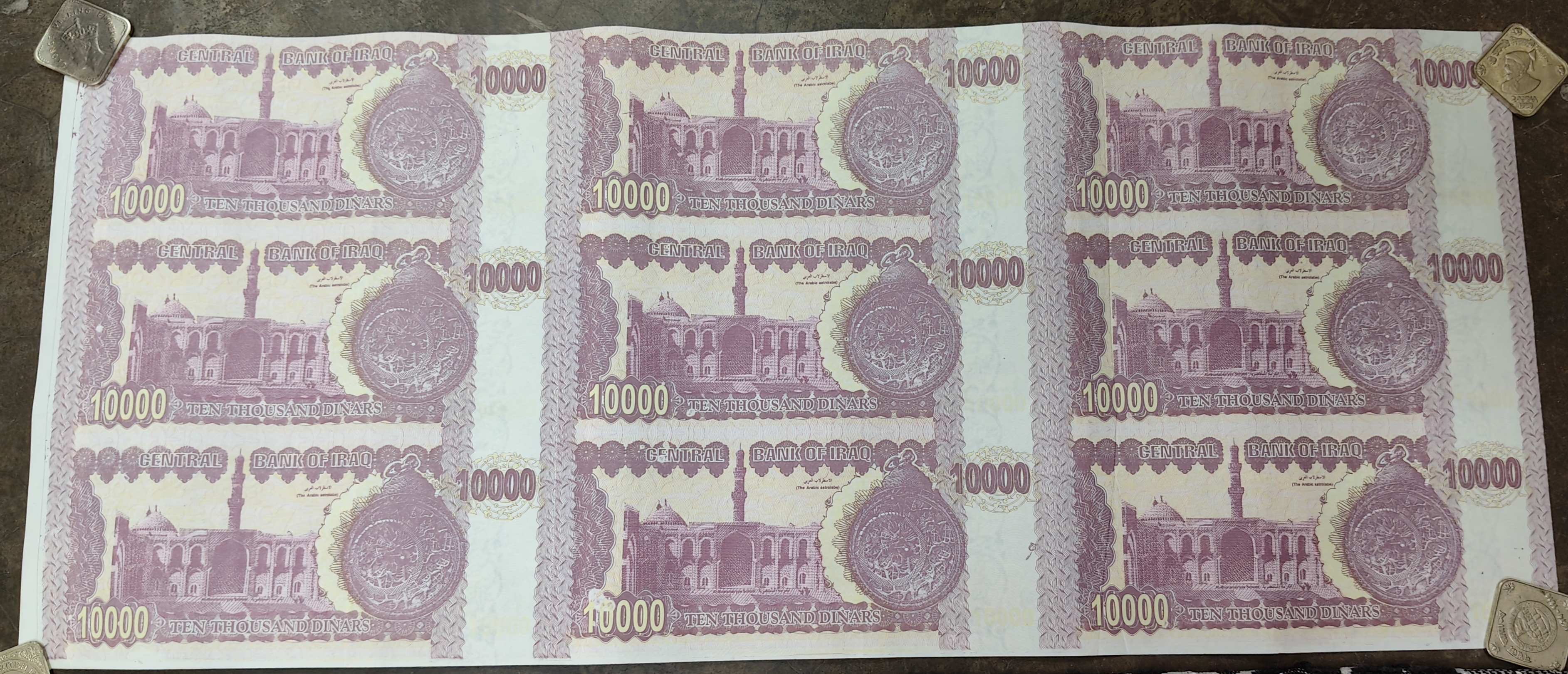 Iraq ten thousand dinar saddam Hussein 9 pcs uncut Sheet unc Extermaly rare sheet