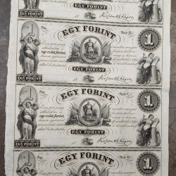 HUNGARY 1 Forint 1852, uncut sheet of 4 notes Extermaly rare sheet