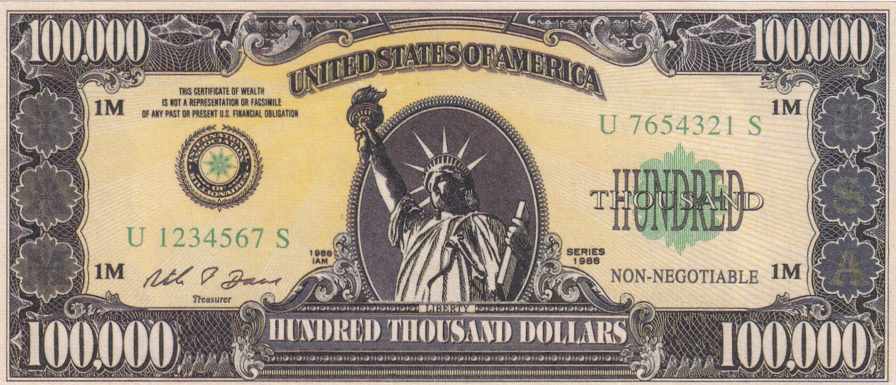 One Lac Dollar Bill With Certificate Rare Set#B2