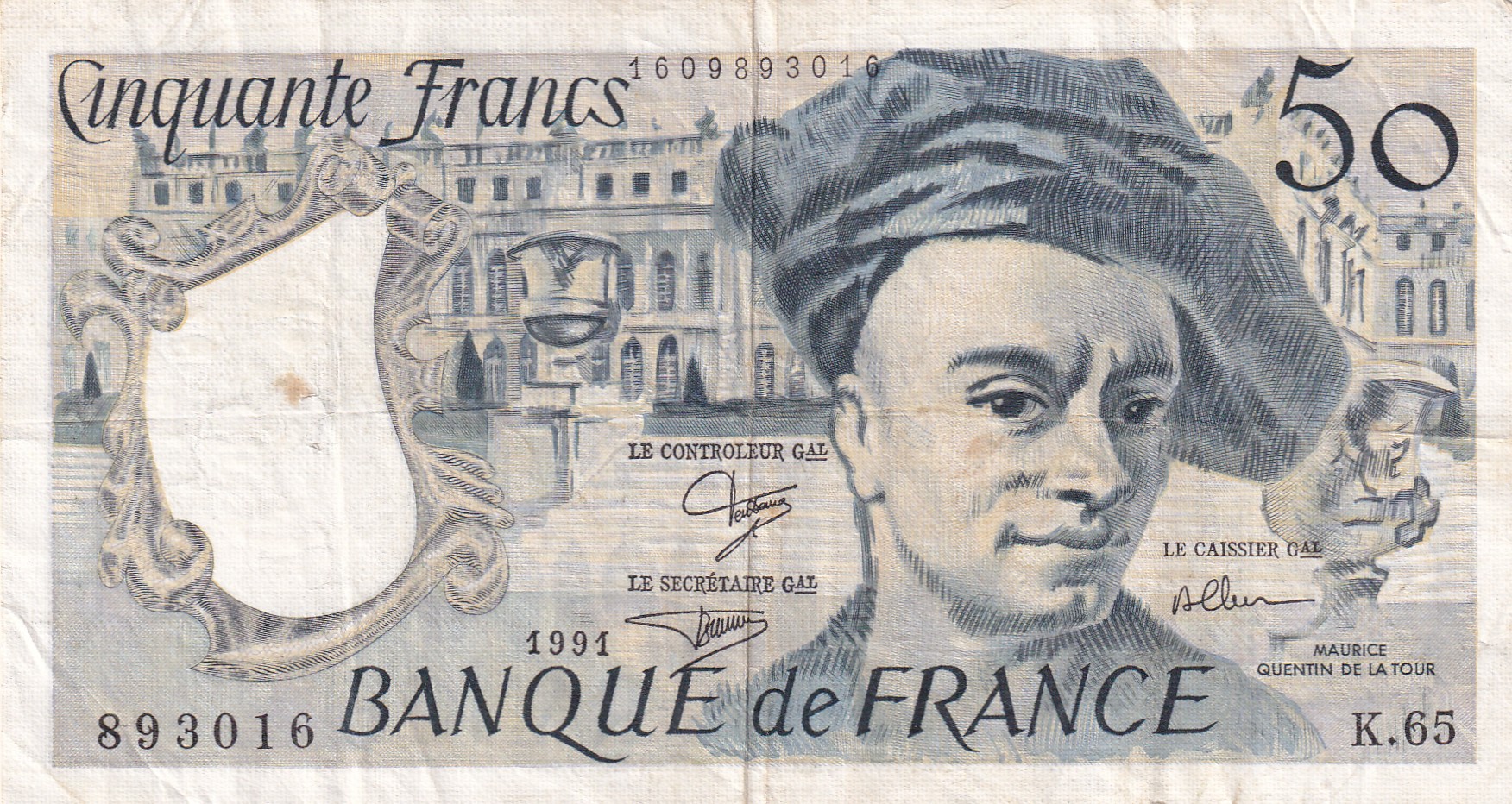 France 50 Francs 1991 Rare Note#B2