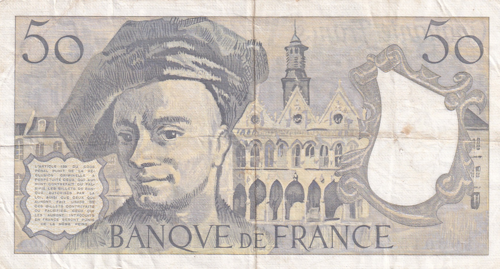 France 50 Francs 1991 Rare Note#B2