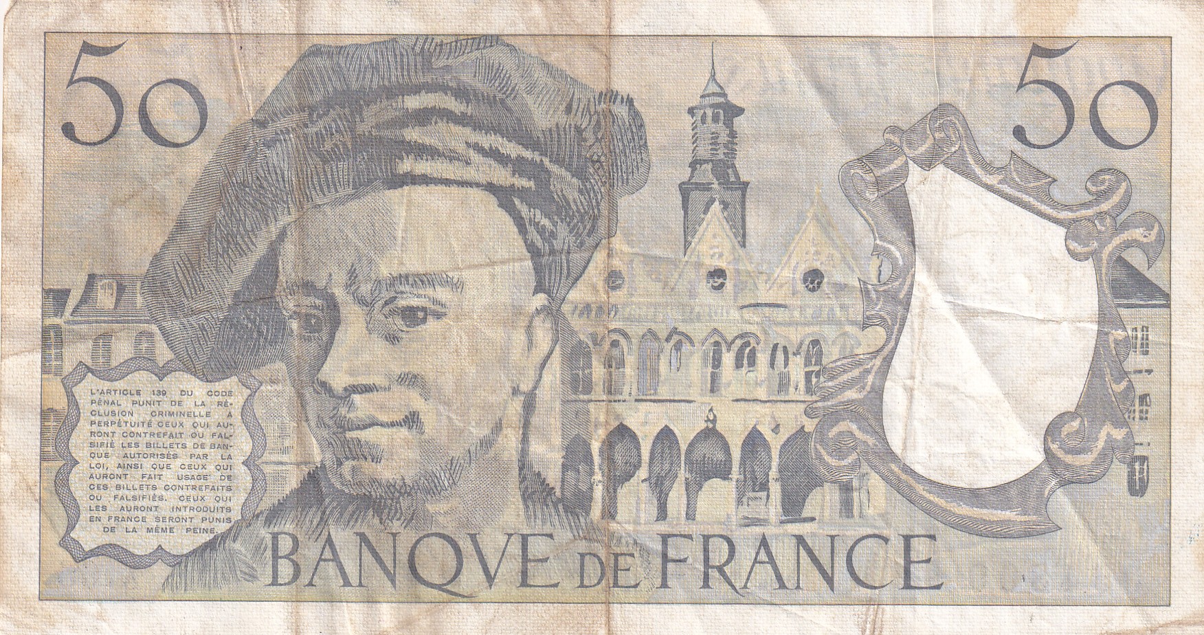 France 50 Francs 1991 Rare Note#B2