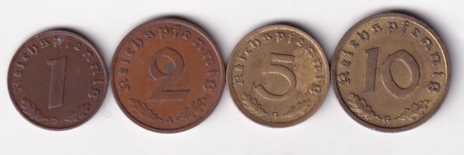 Germany Reichspfennig ( Swastik Logo 卐 ) 4 Different Denomination Rare ( 4 COINS SET ) #R-52