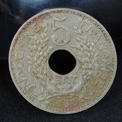 French Indochina 5 Cents -1938 Copper-nickel rare coin #R-67