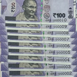 100 Rs Fancy Number 000001 to 000010 Signed By Sanjay Malhotra UNC Note