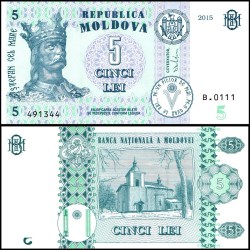 Moldova 5 Lei World Banknote 2015 PB22 UNC Unique and Rare