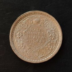 Silver British India King and emperor George vi Denominaton 1/2₹ Year 1944 Excellent condition Same and similar piece available