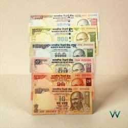 Rs 10 to 1000 India Banknote Previous issue Small Font Solid Number 555555 Set Gem Unc Unique and Rare