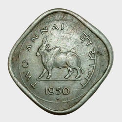 TWO ANNA'S Cu/Ni COMMEMORATIVE Issue "BULL" Year 1950 Bombay Mint **SCARE** High Collectable Grade.