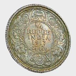 British India Silver 1/4 RUPEE Year 1917 King GEORGE-V in High UNC Grade.