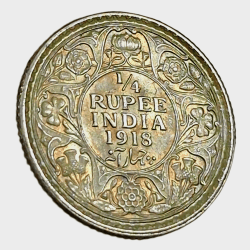 British India Silver 1/4 RUPEE Year 1918 King GEORGE-V in High UNC Grade.