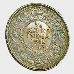 British India Silver 1/4 RUPEE Year 1918 King GEORGE-V in High UNC Grade.