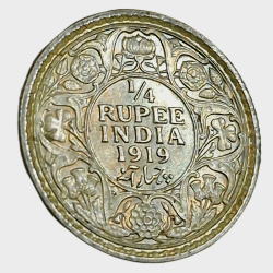 British India Silver 1/4 RUPEE Year 1919 King GEORGE-V in High UNC Grade.