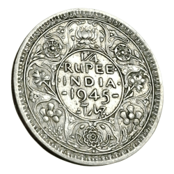 British India Mix Silver 1/4 RUPEE Year 194(5) Bombay Mint "LARGE 5" VARIETY Coin King GEORGE-VI **RARE** High Collectable Grade.