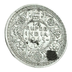 British India Mix Silver 1/4 RUPEE Year 194(5) Bombay Mint "LARGE 5" VARIETY Coin King GEORGE-VI **RARE** High Collectable Grade.