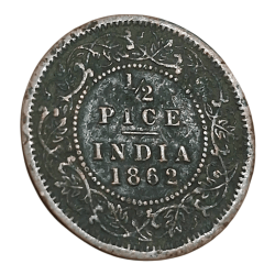 British India Copper 1/2 PICE Year 1862 QUEEN VICTORIA in Collectable Grade.