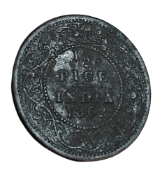 British India Copper 1/2 PICE Year 1862 QUEEN VICTORIA in Collectable Grade.