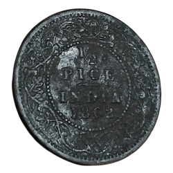 British India Copper 1/2 PICE Year 1862 QUEEN VICTORIA in Collectable Grade.