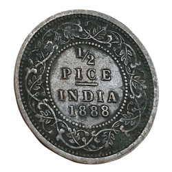 British India Copper 1/2 PICE Year 1888 VICTORIA EMPRESS **RARE** High Collectable Grade.