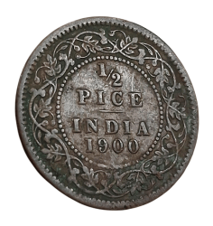 British India Copper 1/2 PICE Year 1900 VICTORIA EMPRESS in Collectable Grade.