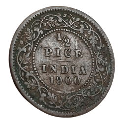 British India Copper 1/2 PICE Year 1900 VICTORIA EMPRESS in Collectable Grade.