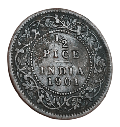 British India Copper 1/2 PICE Year 1901 VICTORIA EMPRESS in Collectable Grade.