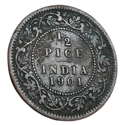 British India Copper 1/2 PICE Year 1901 VICTORIA EMPRESS in Collectable Grade.