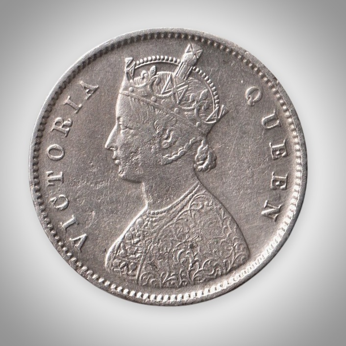 Extremely Rare Half Rupee 1875 Victoria Queen Silver Calcutta Mint Coinage of British India Coin # A174