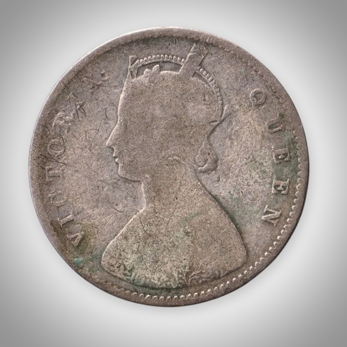 Rare Half Rupee 1875 Queen Victoria Silver Calcutta Mint Coinage of British India Coin # A175