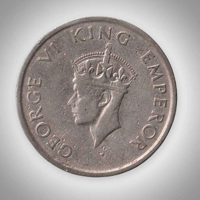 Rare Half Rupee 1947 King George VI Tiger Type Calcutta Mint British India Coin # A196