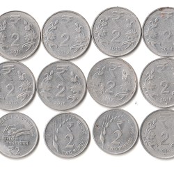 12 Coins Set of Two Rupees 2011-2024 Republic India Coinage Bombay Mint