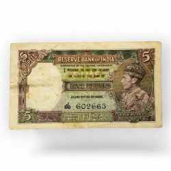 Rs 5 British India Banknote King George VI Portrait Issue Signed By J B Taylor Issue Crisp Paper Unique and Rare Issue