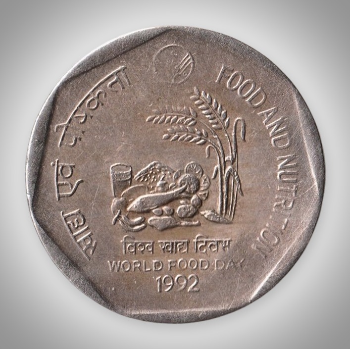 Rare 1 Rupee 1992 World Food Day Food and Nutrition Republic of India Calcutta Mint Coinage India Coin # A016