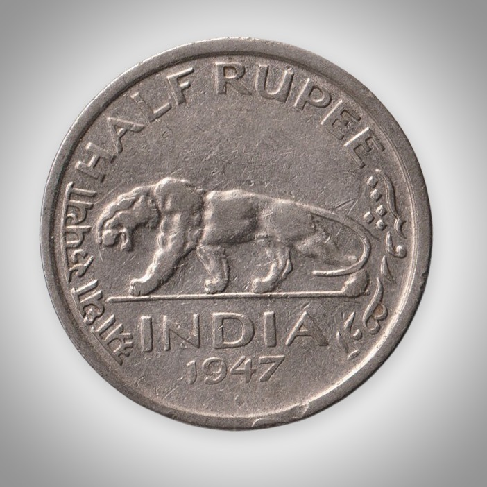 Rare Half Rupee 1947 King George VI Tiger Type Calcutta Mint British India Coin # A196